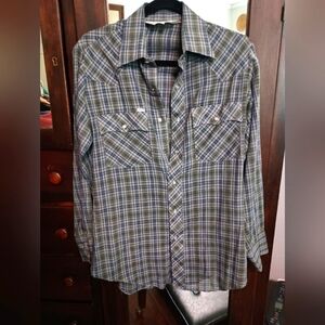 Vintage Chute Pearl Snap Men's Blue and Green Plaid Shirt